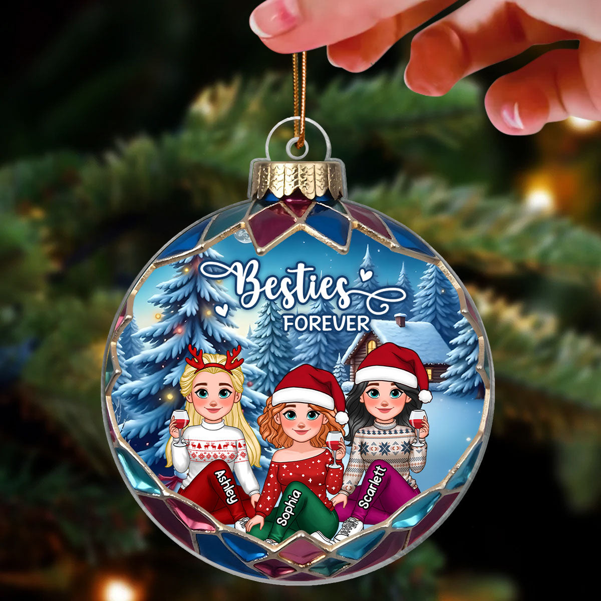 Animated Besties Beautiful Christmas Personalized Acrylic Ornament, Gift For Family