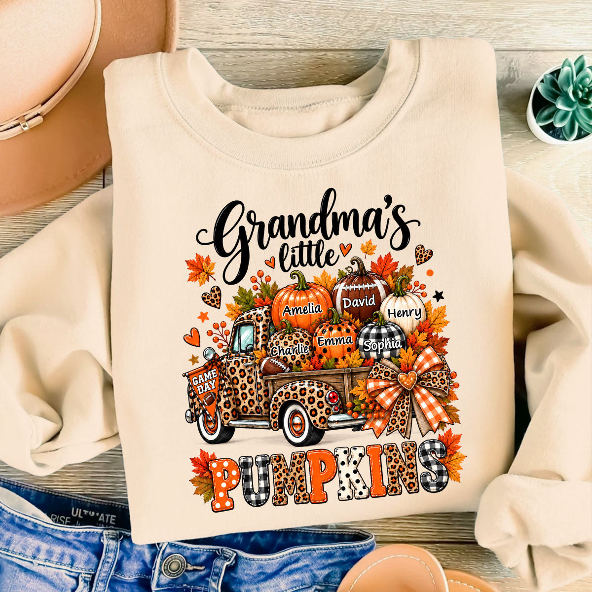 Grandma's Little Pumpkins Game Day - Personalized Shirt - Football Grandma, Football Mom