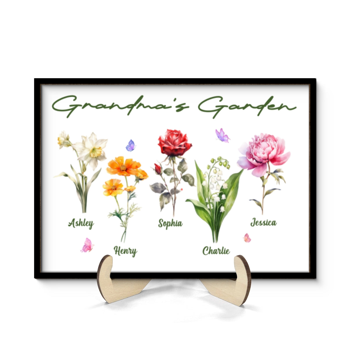 Grandma‘s Garden Beautiful Birth Month Flower Gift For Grandma Mom Personalized 2-Layer Wooden Plaque