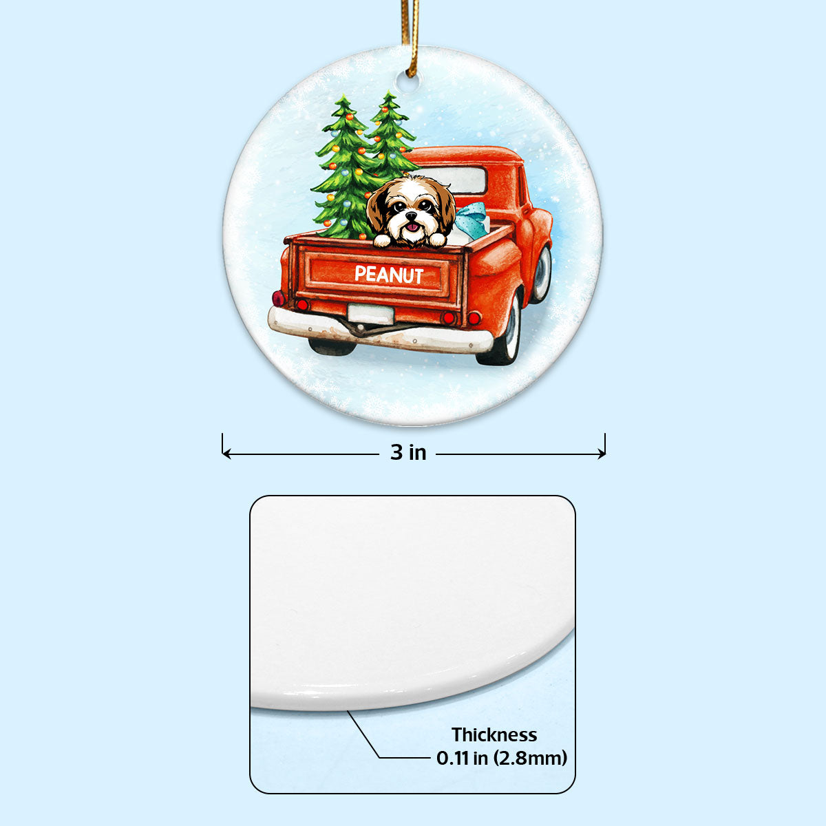 Peeking Dogs Red Truck Christmas Personalized Circle Ornament