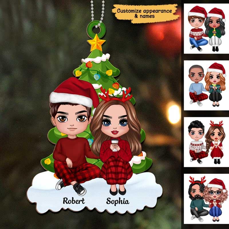 Doll Couple Together Christmas Personalized Wooden Ornament