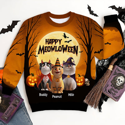 Happy Meowloween Personalized 3D Sweatshirt, Halloween Costume for Cat Lovers