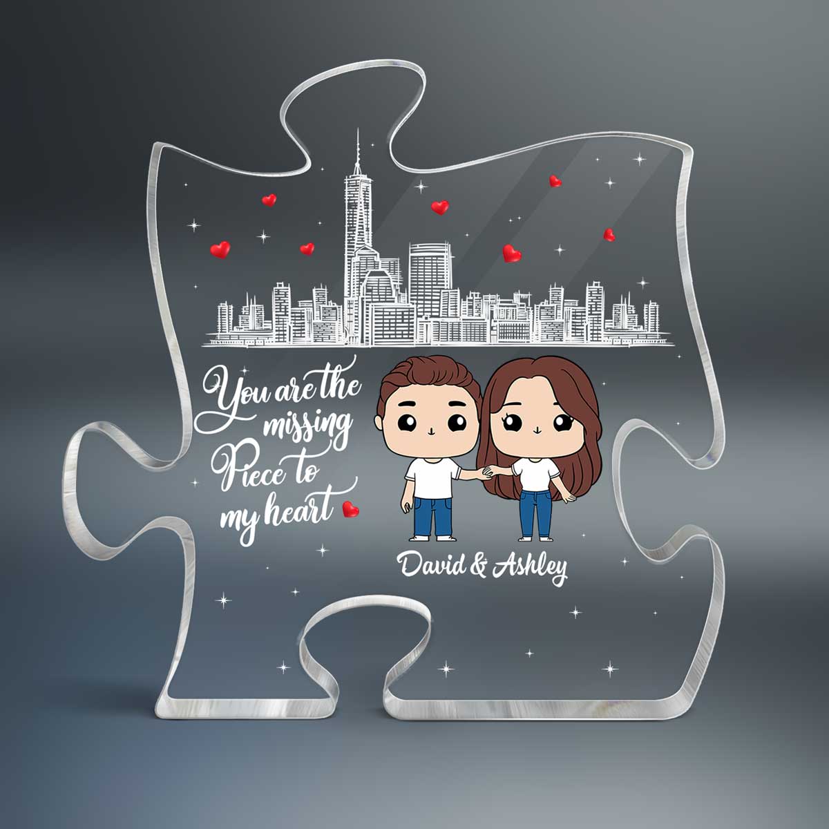 Cute Chibi Couple The Missing Piece To My Heart Personalized Puzzle Acrylic Plaque