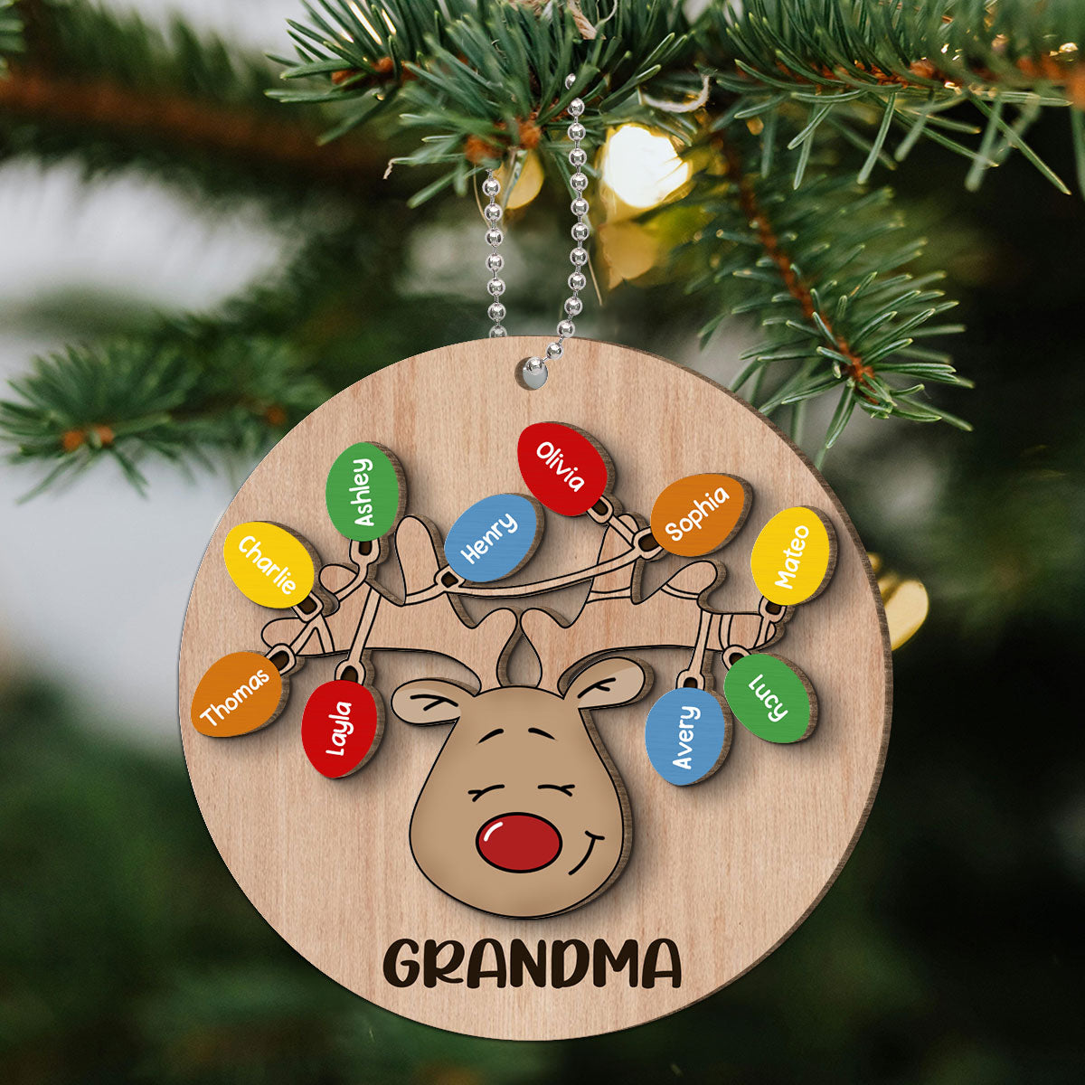 Christmas Grandma Reindeer Personalized 2-Layer Wooden Ornament, Gift For Grandma