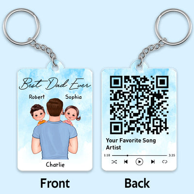 Dad Carrying Kids On Shoulder Favorite Song Scannable QR Code Gift For Dad Personalized Acrylic Keychain