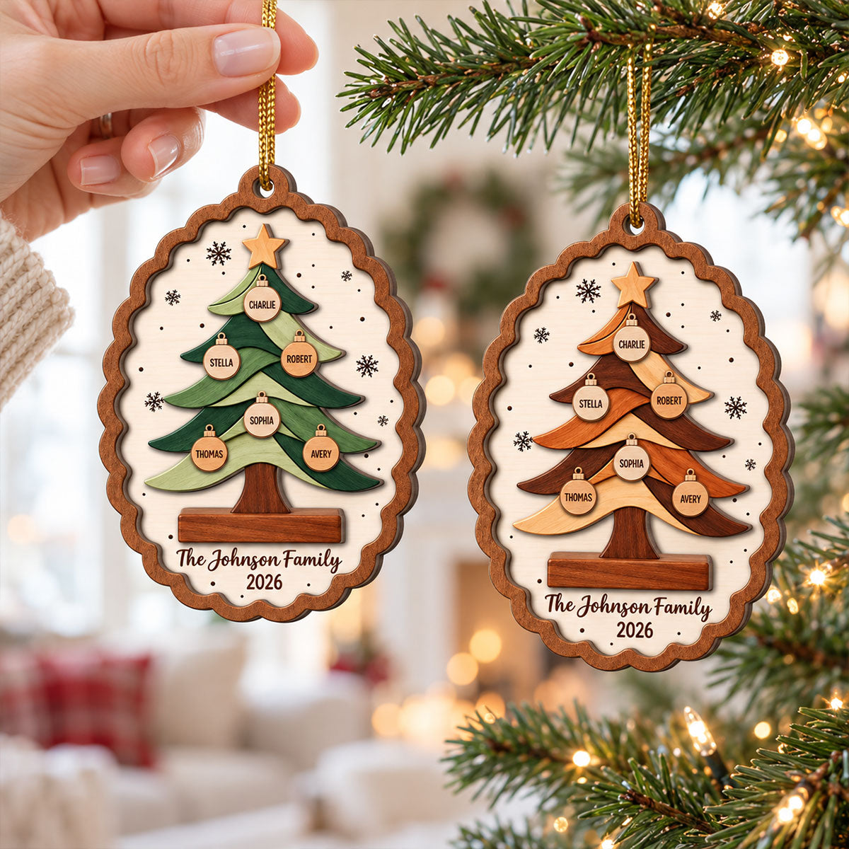 Custom Family Tree - Personalized 2-Layered Wooden Ornament - Christmas Keepsake, Christmas Gift For Family