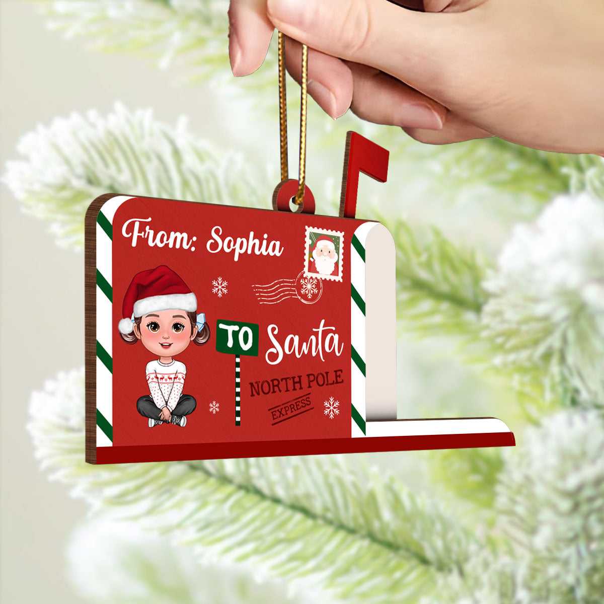 Letter To Santa From Cute Doll Kid Mailbox Shaped Personalized 3-Layer Wooden Ornament, Unique Christmas Gift For Son, Daughter, Grandson, Granddaughter