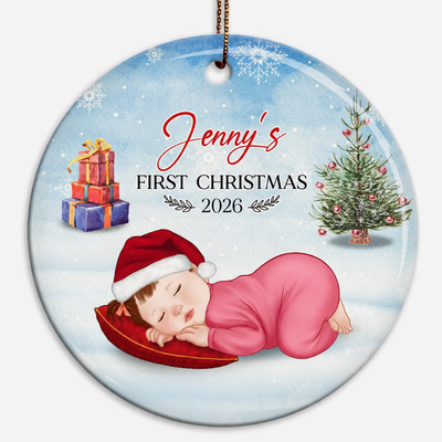 Baby First Christmas Newborn Christmas Tree Personalized Circle Ornament