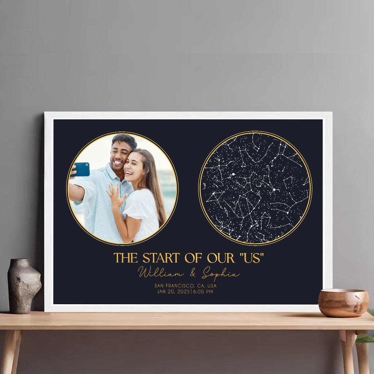 Capturing The Moment Couple Custom Golden Star Map Personalized Poster, Heartfelt Anniversary Gift For Couple, For Her, For Him
