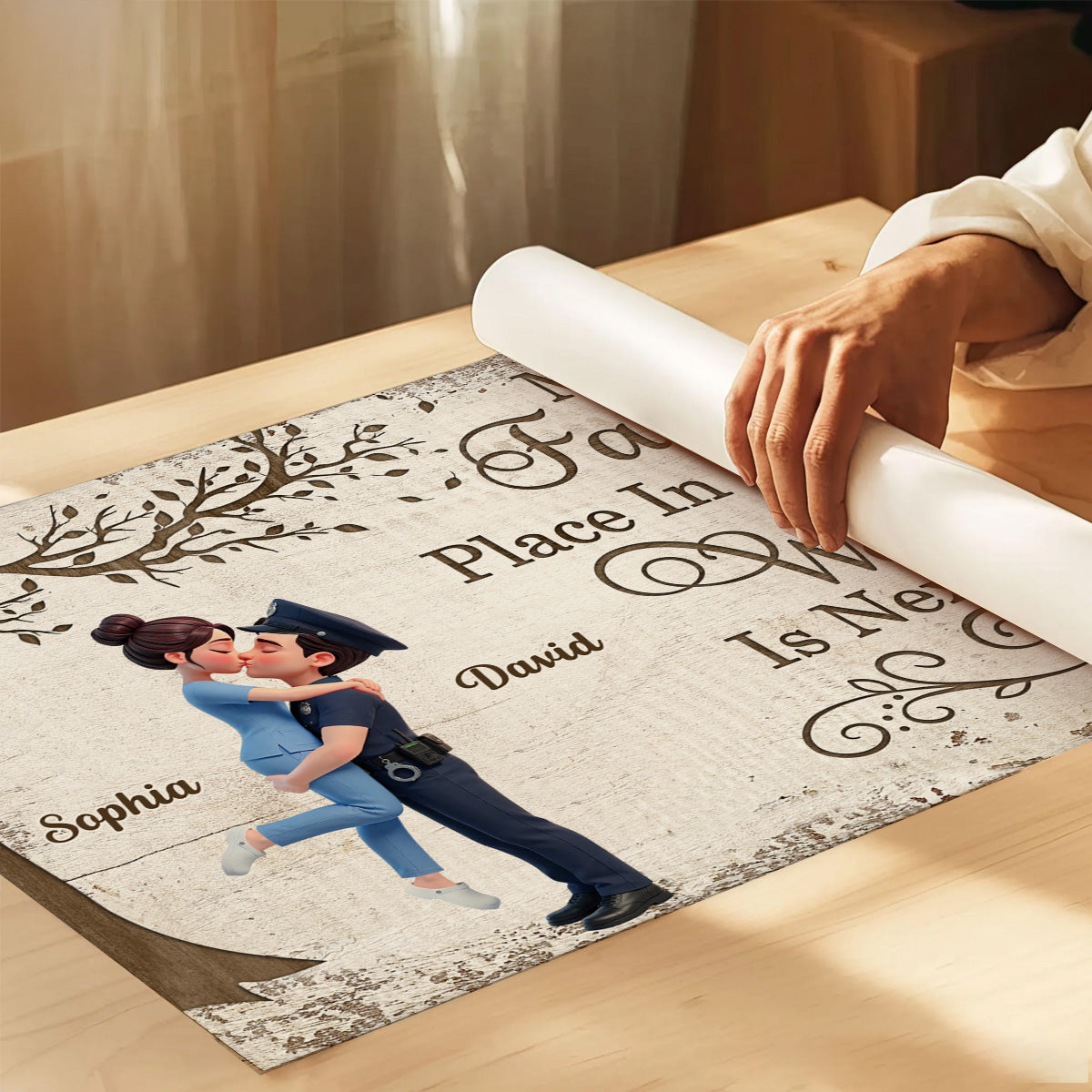 Eternal Love Proud Hero Couple Hugging Kissing Under Tree - Personalized Poster - Valentine's Day Gift For Couple, For Him, For Her, Nurse, Police, Firefighter, Army