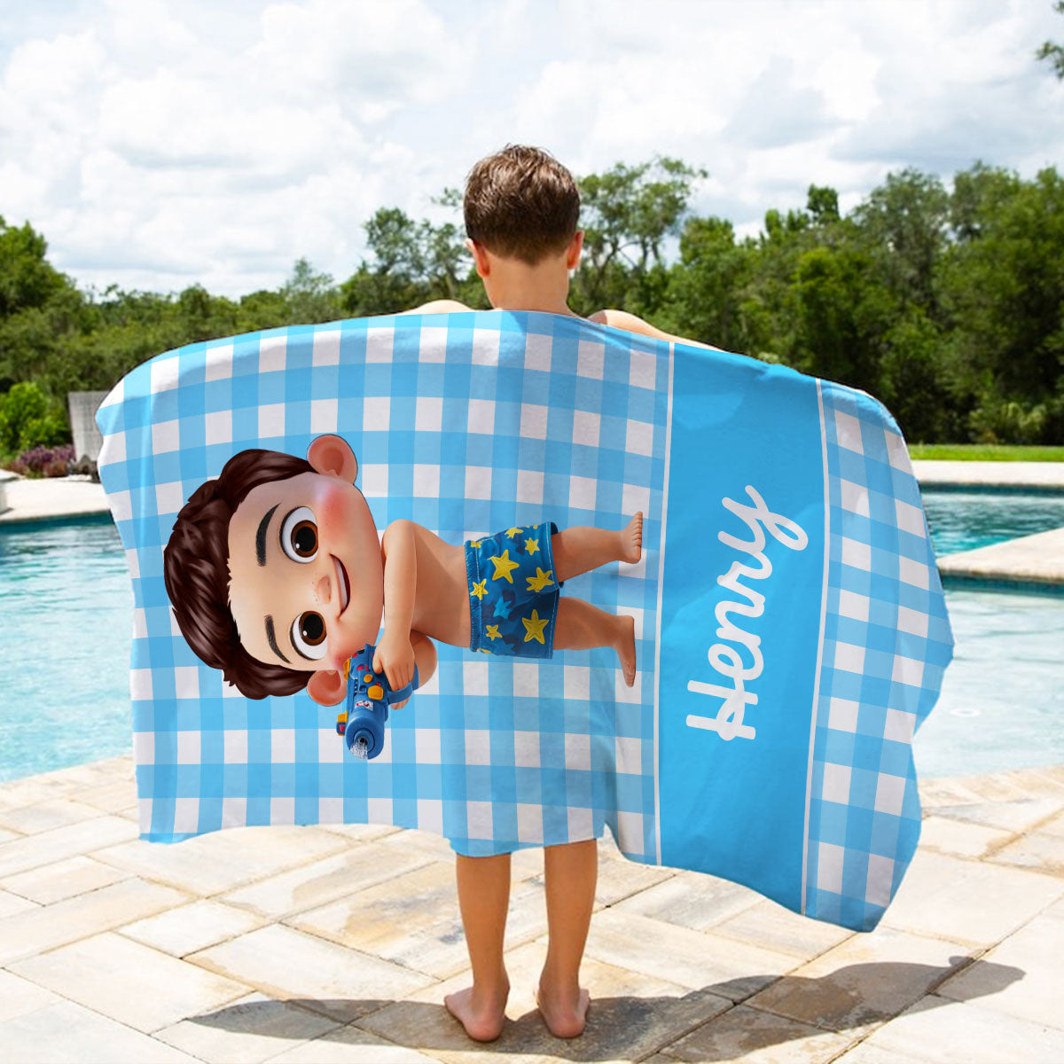 Cartoon Cute Kid Personalized Beach Towel, Pool Party Towel, Summer Camp Towel for Kids