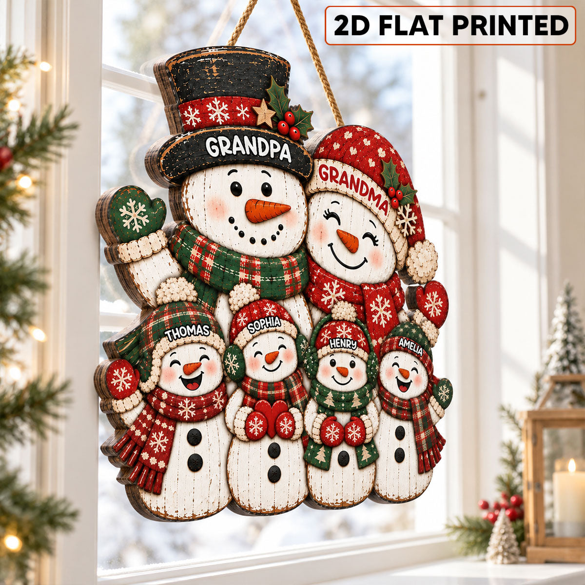 Festive Snowman Grandpa Grandma Grandkids - Personalized Wood Sign - Christmas Decor For Grandparents