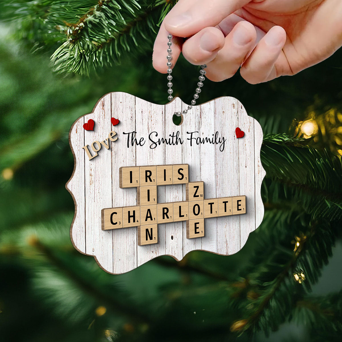 Family Love Crossword Puzzle Art Personalized 2-Layer Wooden Ornament, Christmas Decor, Created In A Moment, Treasured Forever