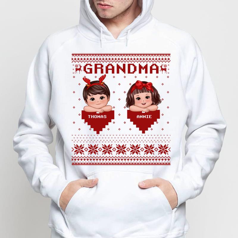 Grandma Grandkids Ugly Sweater Pattern Personalized Shirt