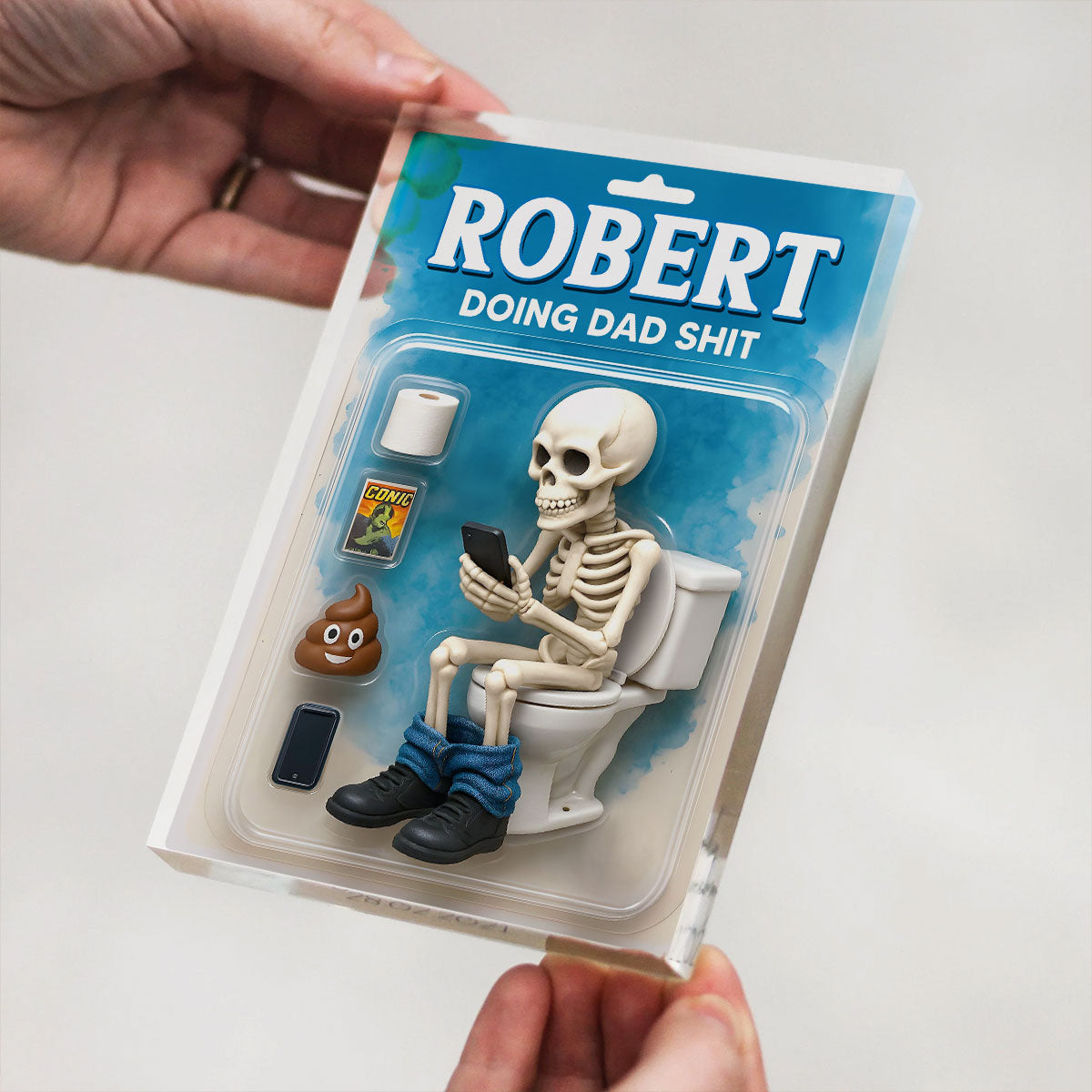 Doing Dad Sh*t, Funny Skeleton Toilet Custom Figure Toy Box Personalized Acrylic Block