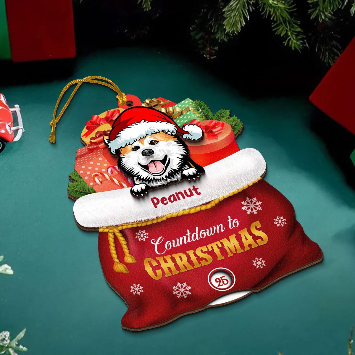 Christmas Peeking Dogs Cats In Santa Gift Bag Personalized Wooden Countdown Ornament, Xmas Gift For Dog Cat Owners, Dog Cat Lovers