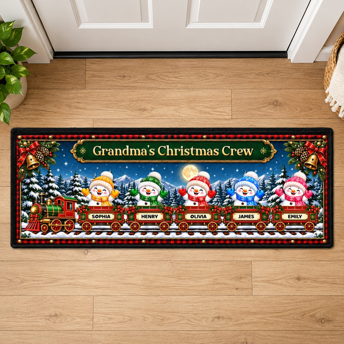 Trending Grandma's Christmas Crew - Personalized Runner Rug - Christmas Gift for Her, Custom Holiday Hallway Carpet