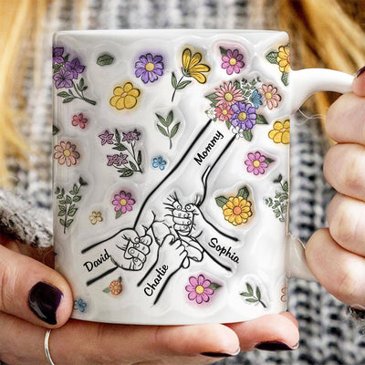 3D Inflated Effect Mother Children Hands Personalized Mug, Heartfelt Gift for Mom