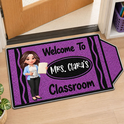 Happy Crayon Teacher Welcome To Classroom - Personalized Doormat - Back To School Gift For Teacher, Classroom Decor