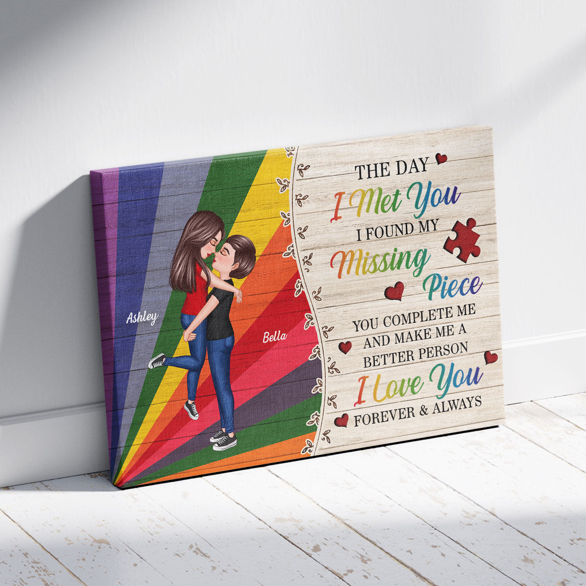 Colorful Wood Pallets The Day I Met You LGBTQ Couple Personalized Canvas, Pride Month Gift