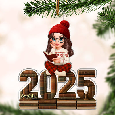 3D Effect Christmas Cozy Vibe Retro Vintage Books Just One More Chapter - Personalized Acrylic Ornament - Gift For Book Lovers