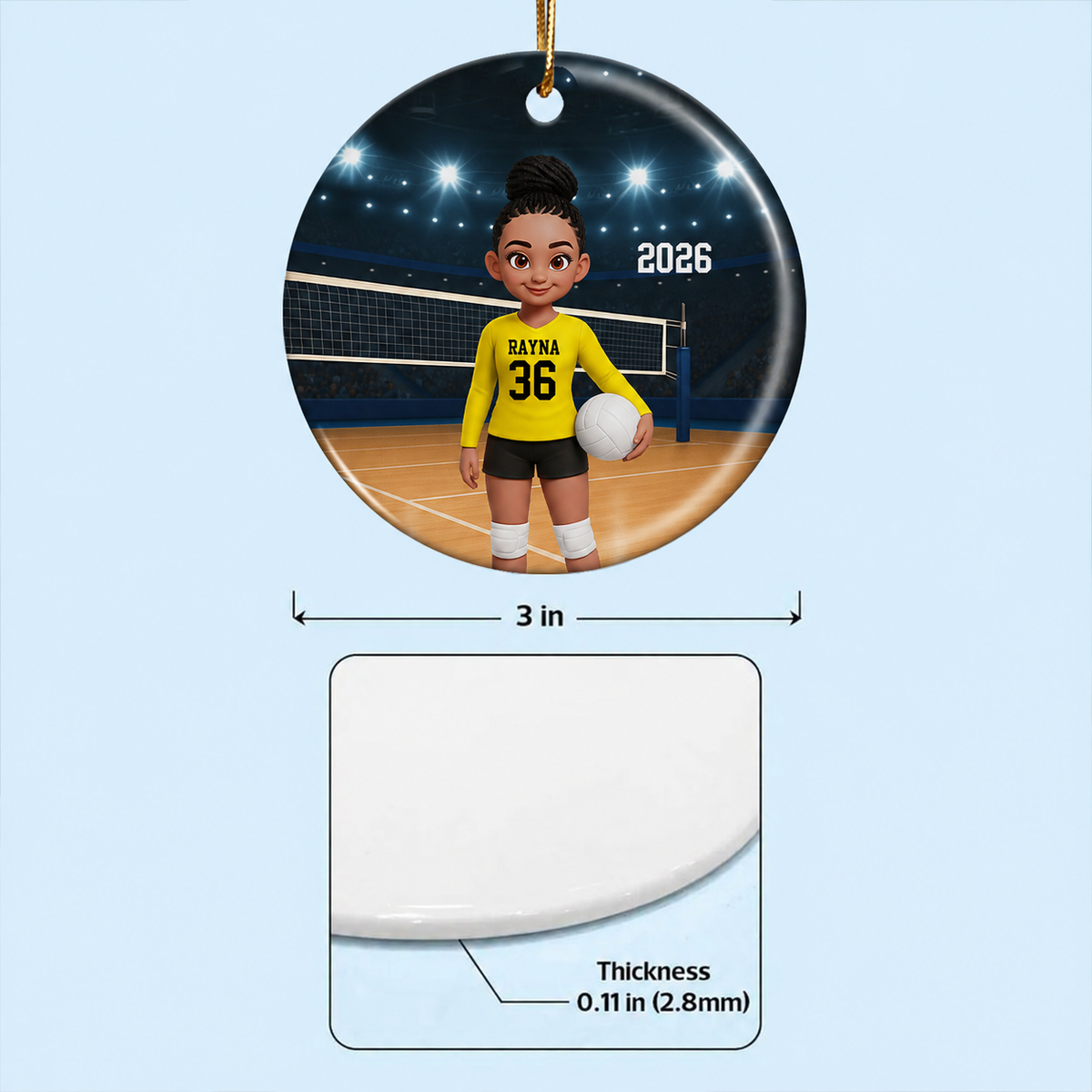 Volleyball Girl On Court - Personalized Ceramic Ornament - Christmas Gift For Teen Girl, Daughter, Granddaughter