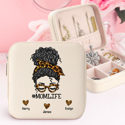 Mom Life Messy Bun Personalized Jewelry Box, Gift For Mom, Grandma
