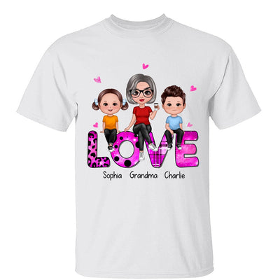 Doll Grandma With Grandkids Sitting On Love Word Personalized Shirt