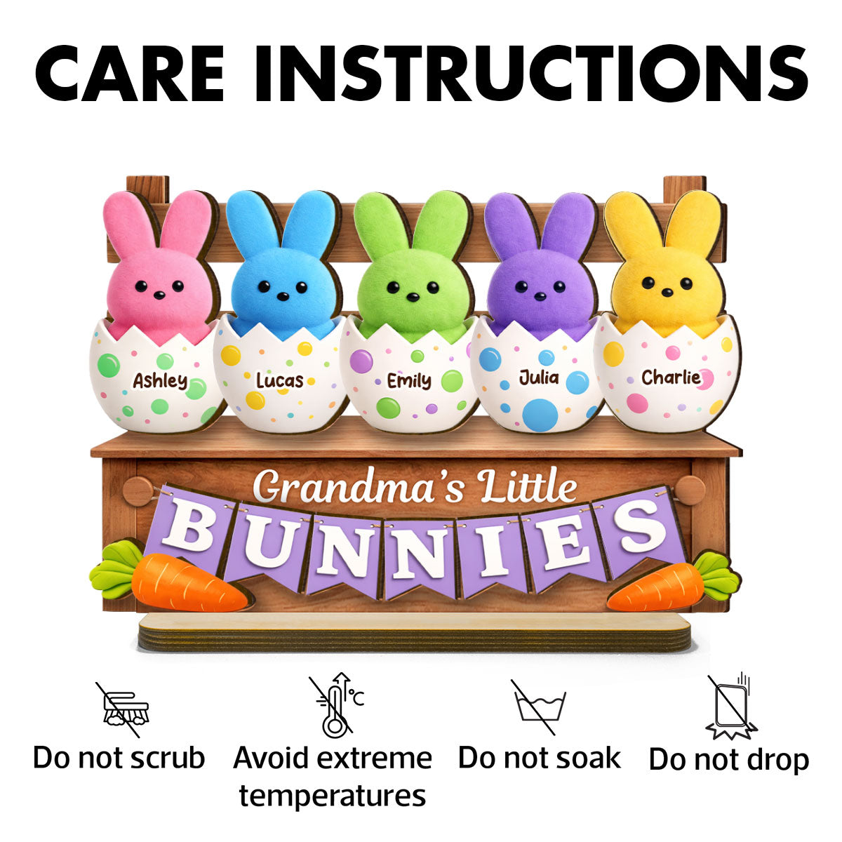 Grandma Little's Bunnies - Personalized 2-Layered Wooden Plaque - Easter Decor for Grandma