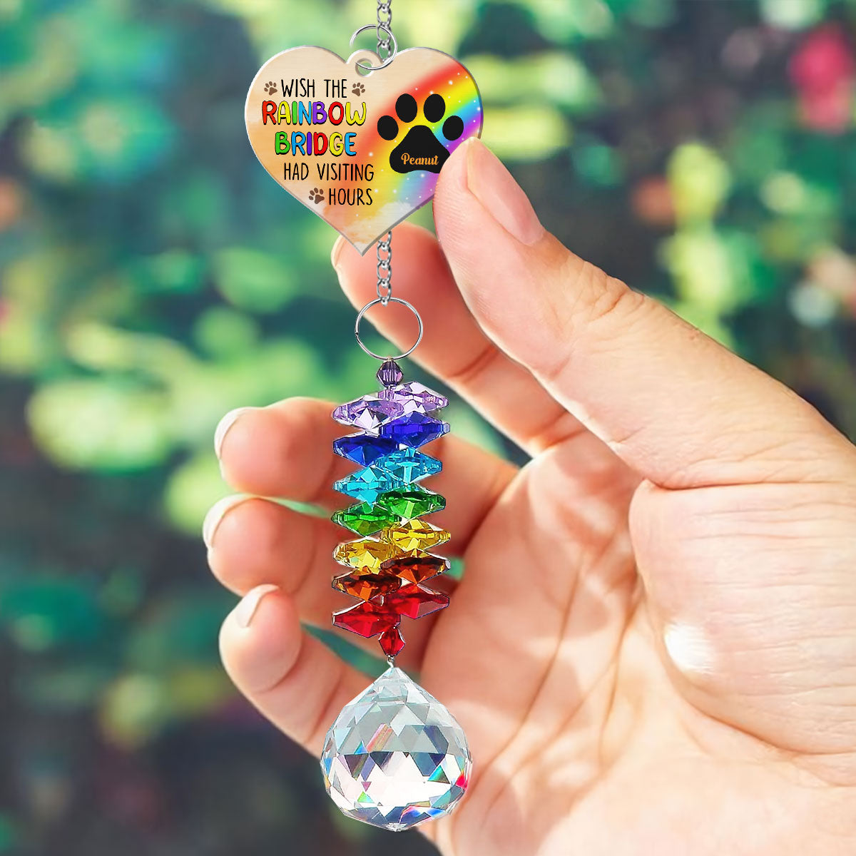 Pet Dog Cat Memorial Wish The Rainbow Bridge Had Visiting Hours Personalized Crystal Suncatcher With Aluminum Charm
