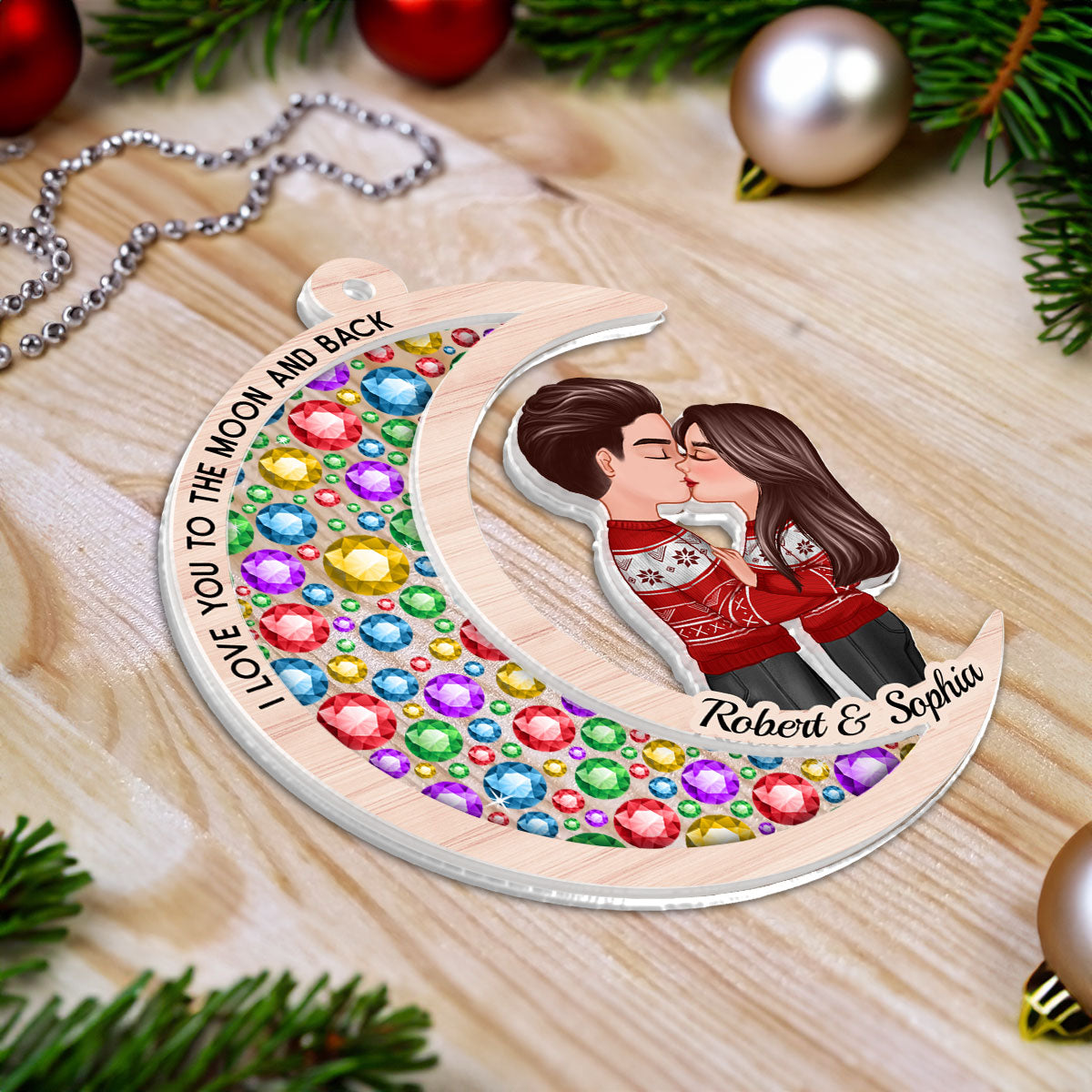 Gorgeous Moon Couple Christmas Personalized 2-Layer Acrylic Ornament