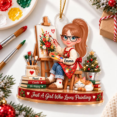 Just a Girl Who Loves Painting - Personalized Acrylic Ornament - Christmas Gift for Daughter, Granddaughter