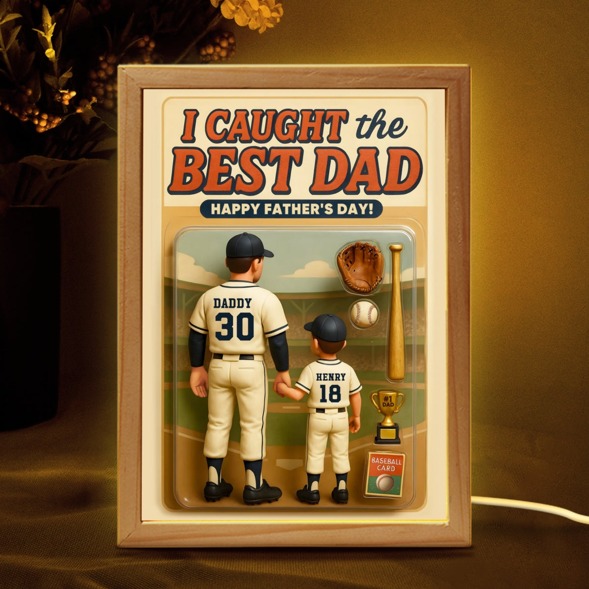 We Caught the Best Dad Baseball Custom Figure Personalized Frame Light Box, Father's Day Gift for Dads