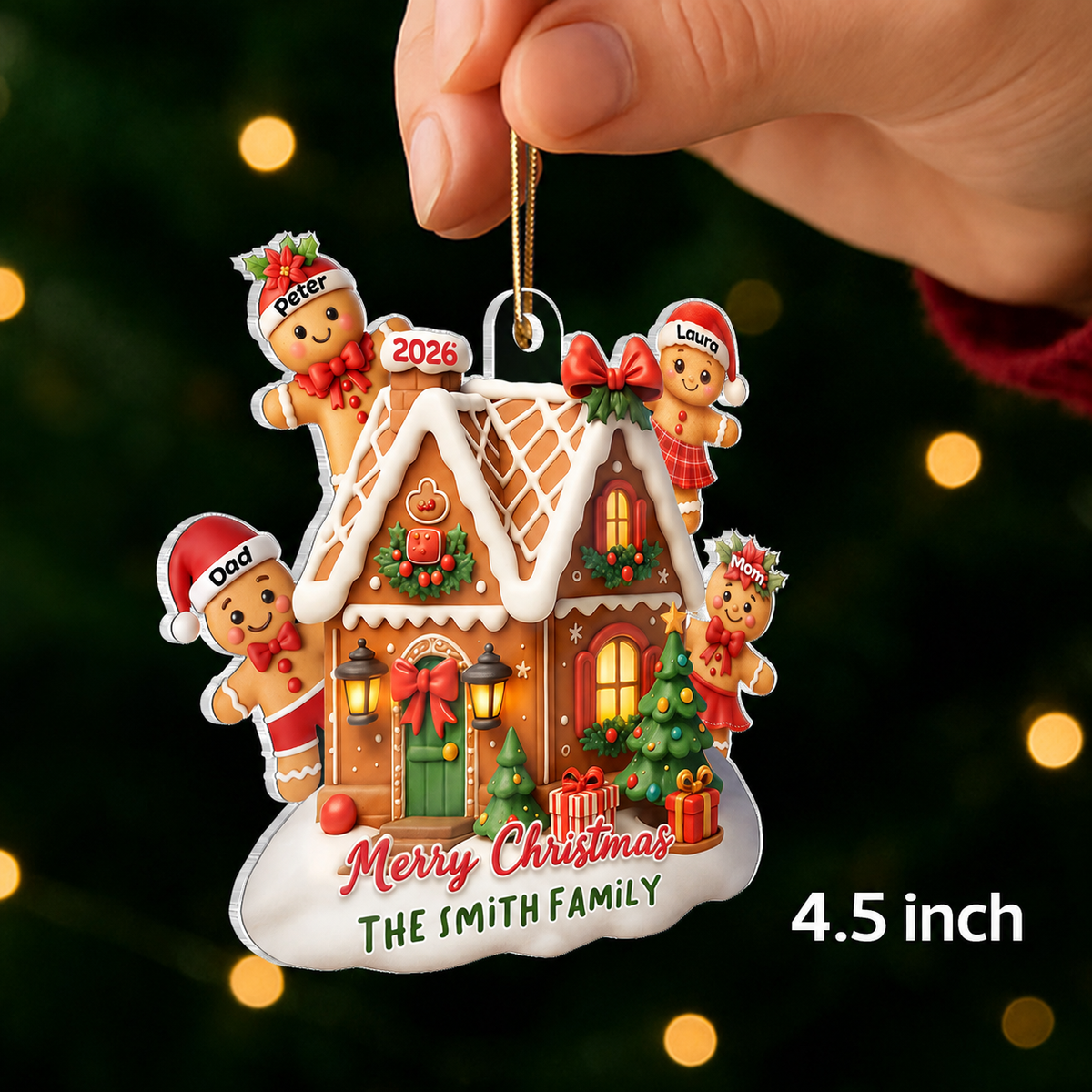 Gingerbread Family - Personalized Acrylic Ornament - Christmas Gift for Family, for Her, for Husband
