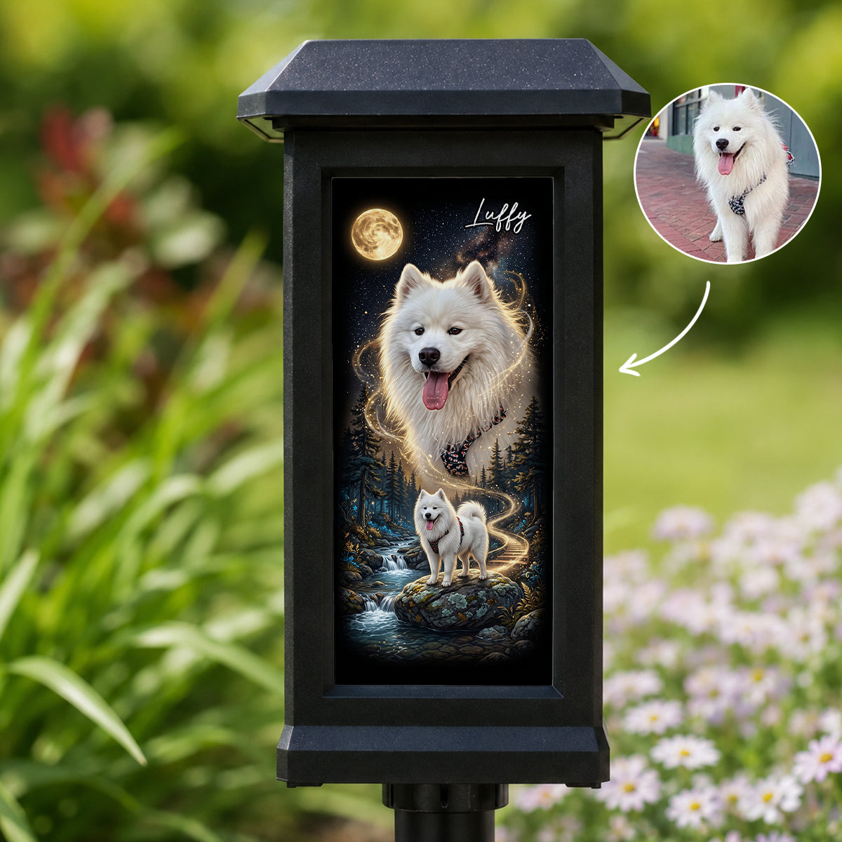 Dog Howling to the Moon - Personalized Solar Garden Light - Gift for Dog, Cat Lovers, Pet Memorial Gift