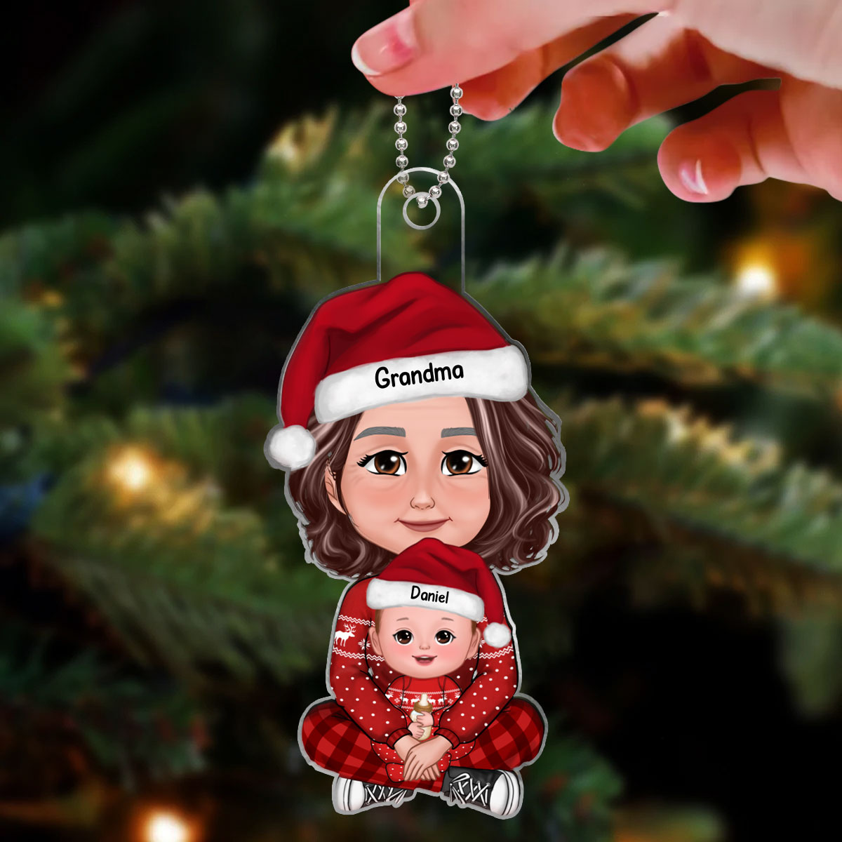 Grandma & Grandkid Christmas Gift For Granddaughter Grandson Personalized Acrylic Ornament