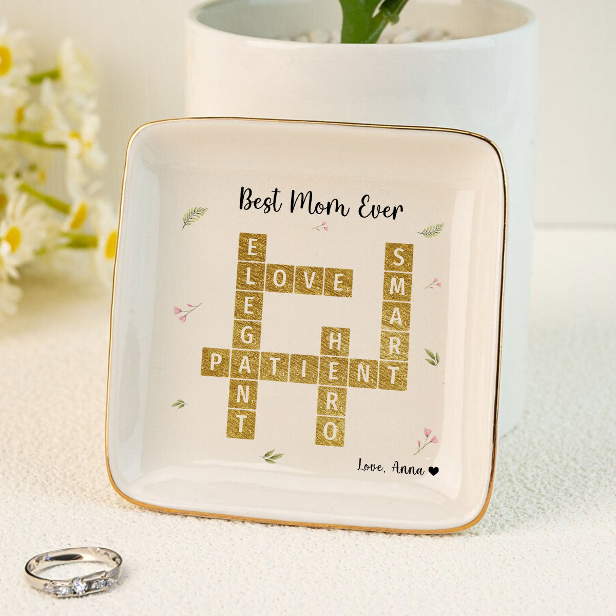 Best Mom Grandma Ever Appreciation Crossword Art - Created In A Moment Personalized Jewelry Dish