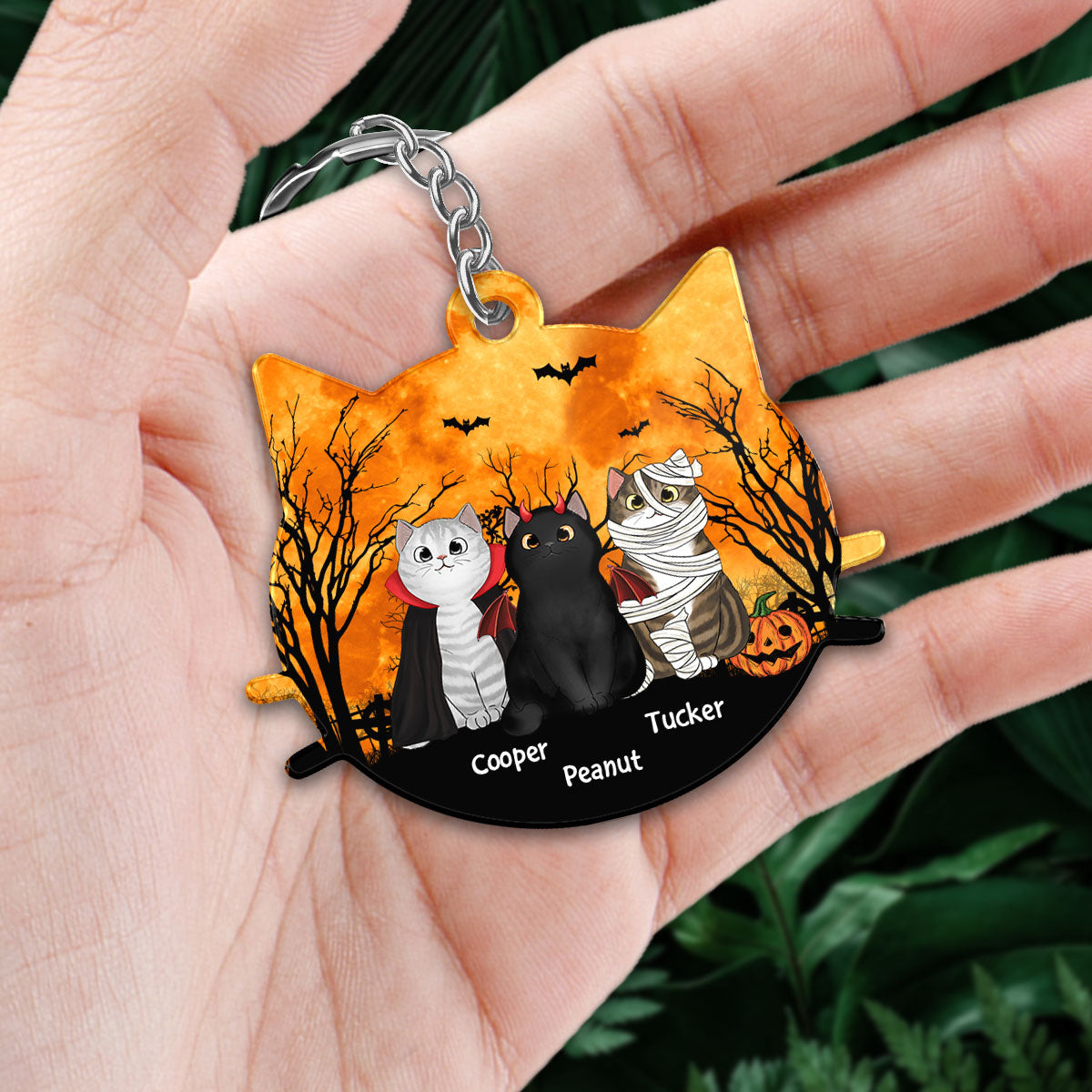 Halloween Cat Face Shaped Personalized Acrylic Keychain