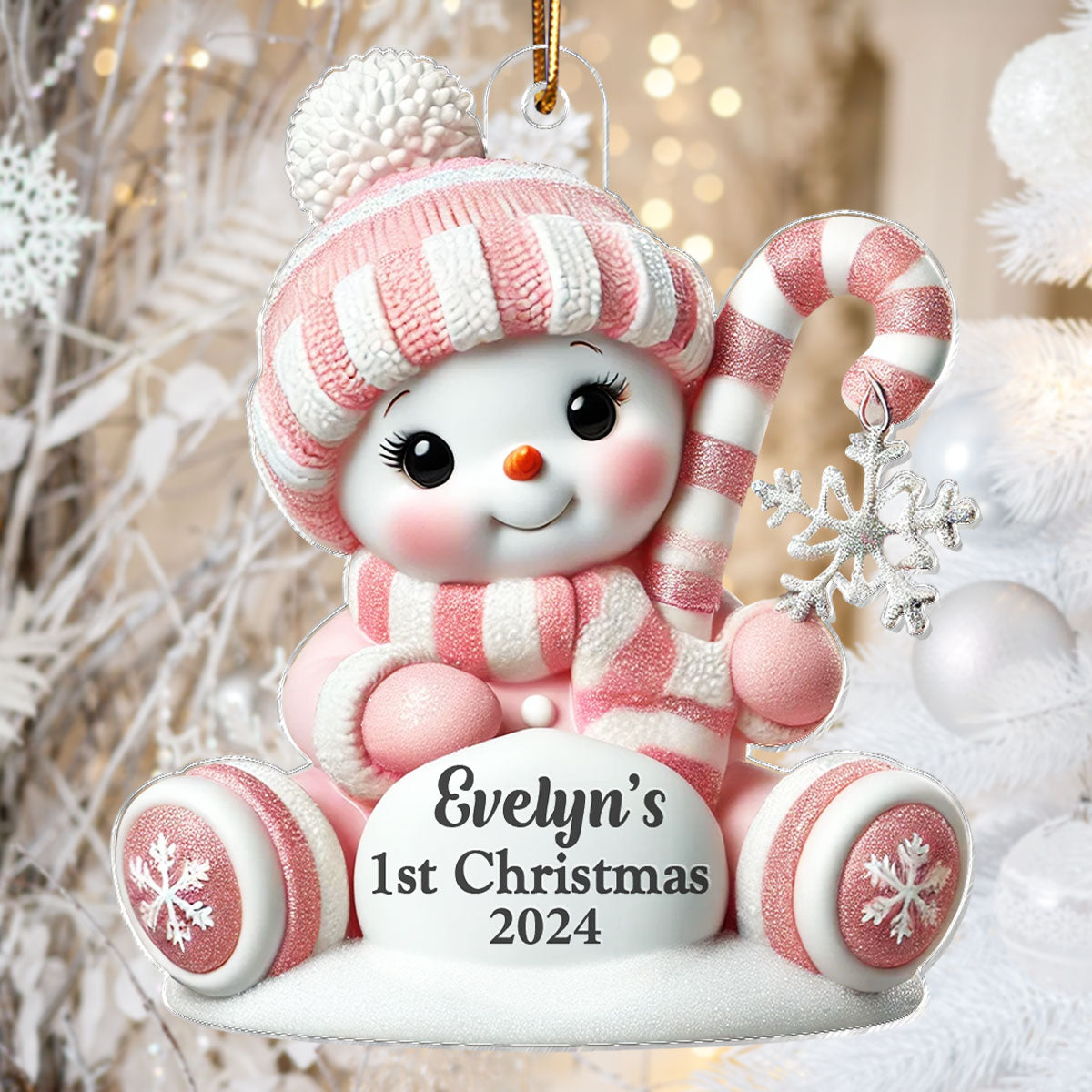 Cute Snowbaby Sitting On Snow 3D Effect Baby's First Christmas Personalized Acrylic Flat Ornament