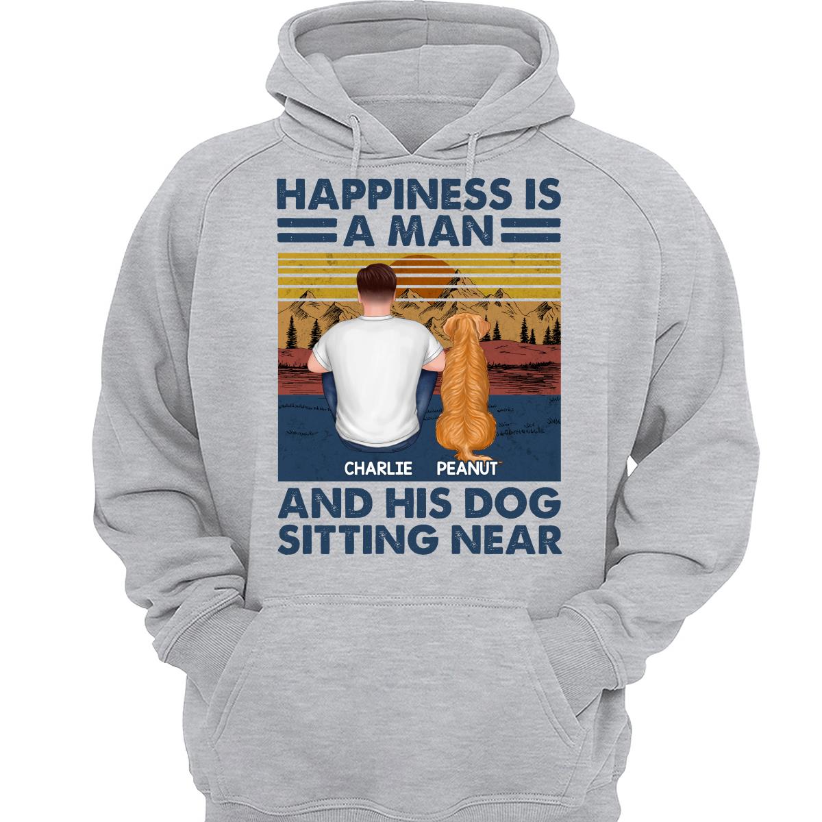 Happiness Is An Old Man And Dog Sitting Near Personalized Shirt