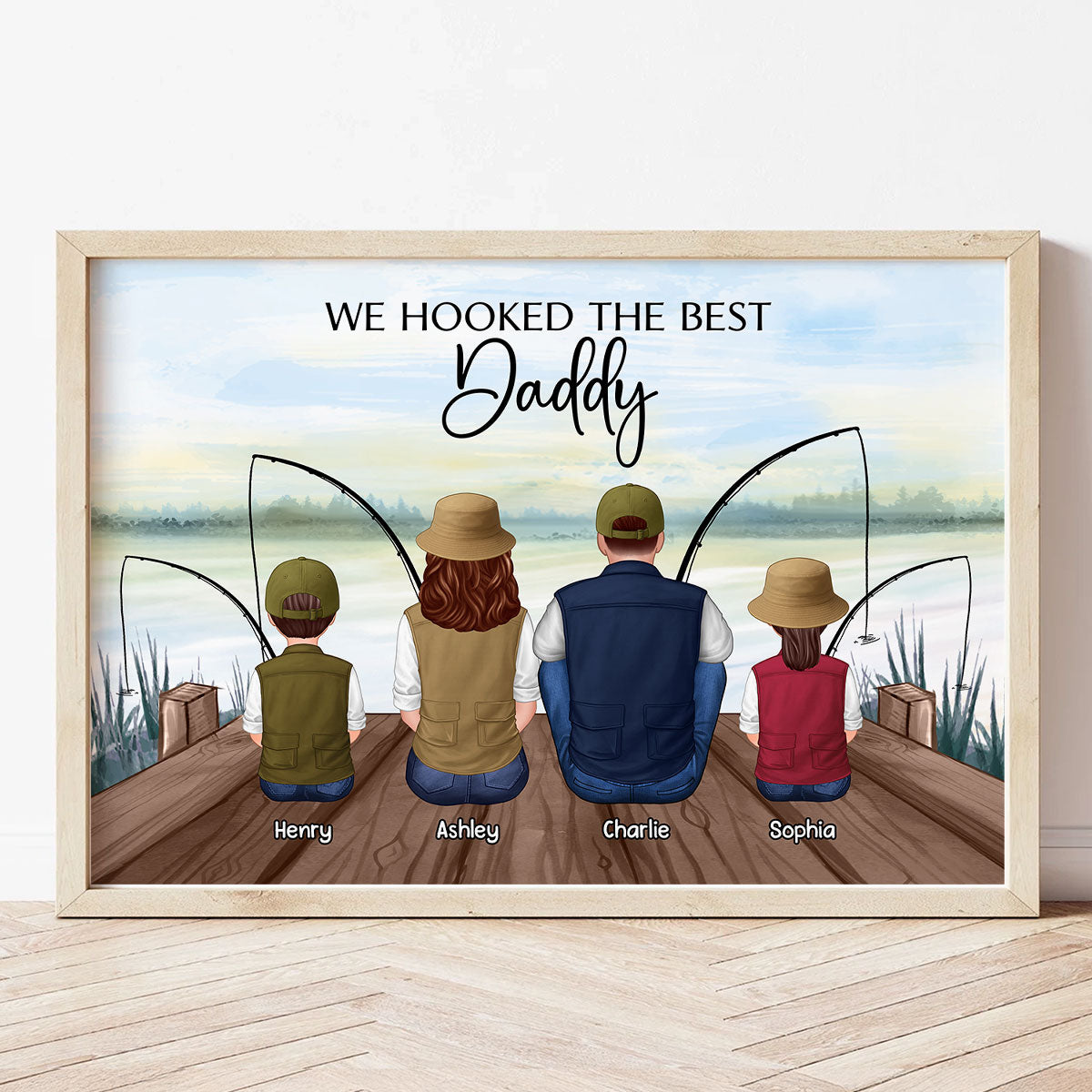 Fishing Dad Grandpa Kids Family Back View Personalized Poster