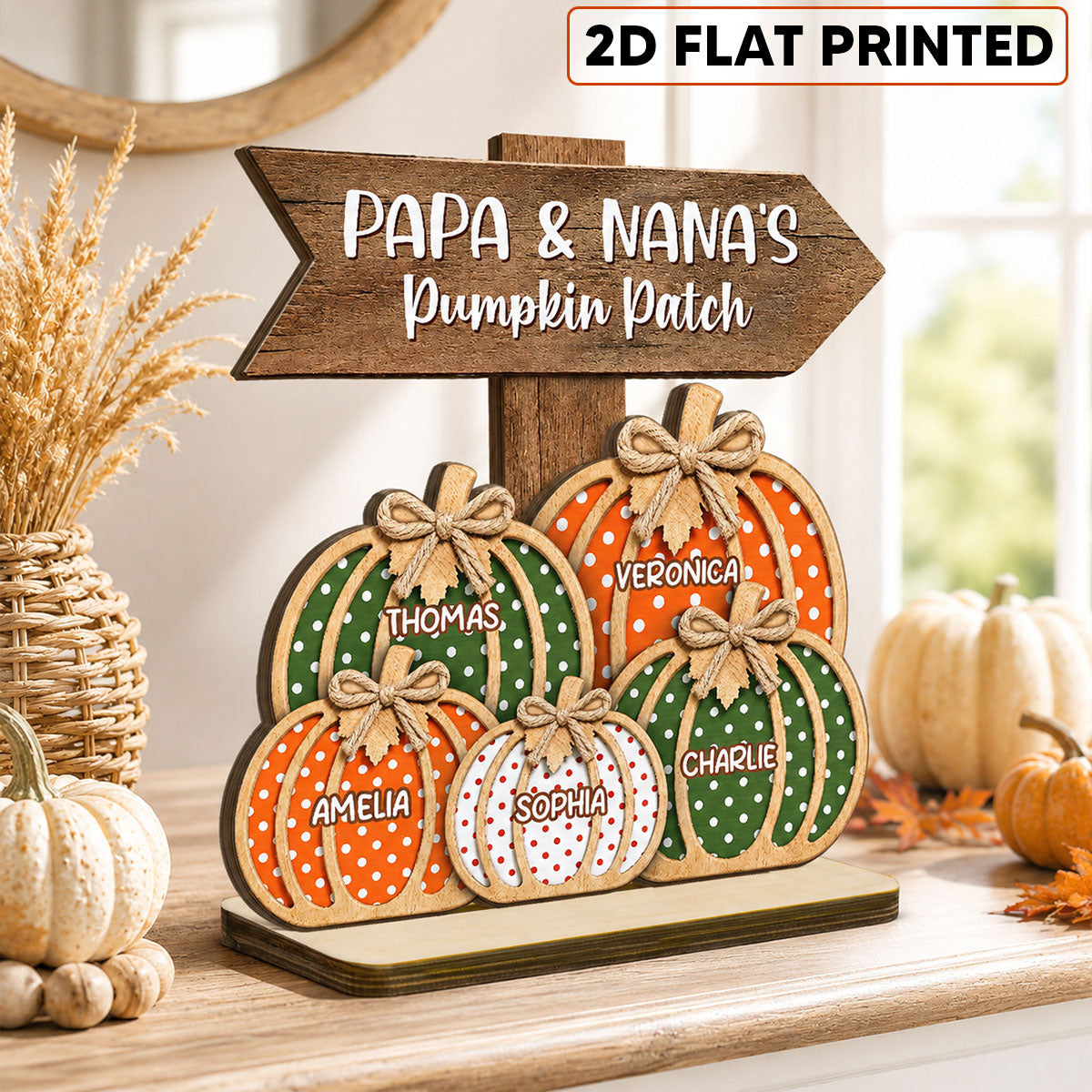 Fall Season Polka Dot Grandma's Pumpkin Patch - Personalized 2-Layered Wooden Plaque - Fall Decor For Grandma, Grandparents