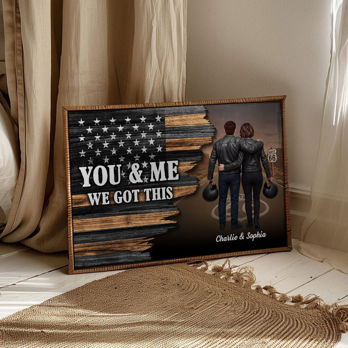Eternal Love Back View Biker Couple Riding Partners For Life Half Nation Flag - Personalized Poster - Gift For Couple, Bikers, Gift For Him, For Her