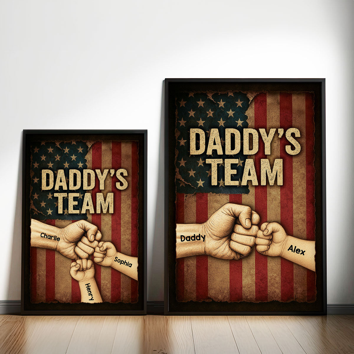 Daddy's Team Fist Bump Metal Plate Vintage Personalized Poster, Father's Day Gift for Dad