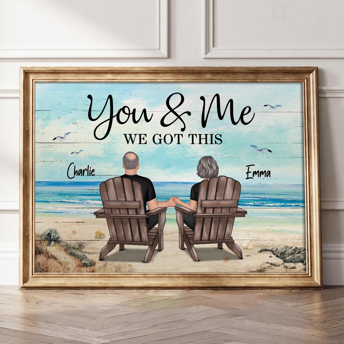 Eternal Love Couple Beach Landscape Retro Vintage Personalized Poster, Heartfelt Anniversary Gift, Wedding Gift, Birthday Gift For Couple, For Him, For Her