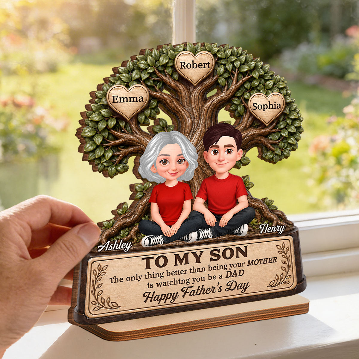 To My Son Watching You Be A Dad From Mom - Personalized 2-Layered Wooden Plaque - Father's Day Gift For Son