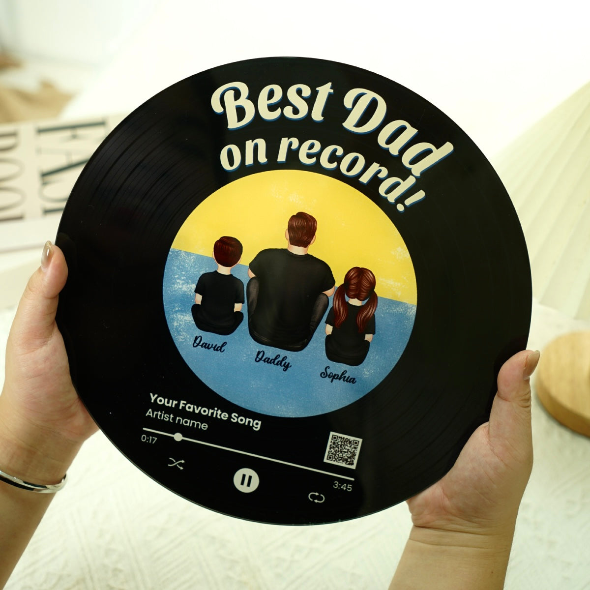 Retro Best Dad On Record Favorite Song Scannable QR Code Personalized Acrylic Record Plaque, Father's Day Gift For Dad