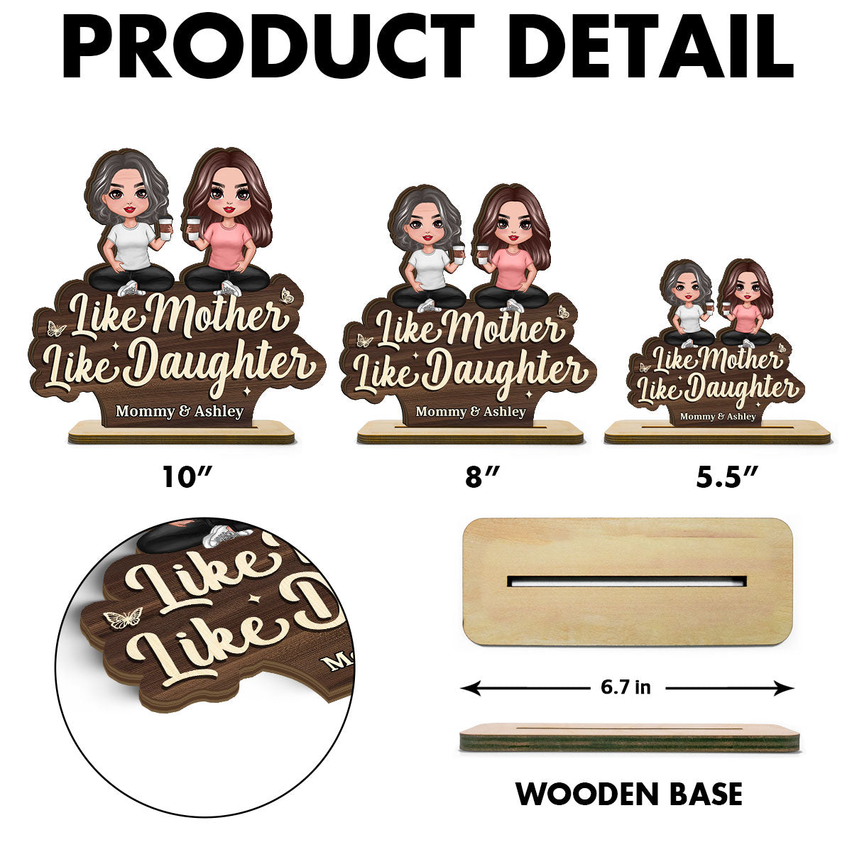 Like Mother Like Daughter Doll Women Sitting Personalized Standing Wooden Plaque