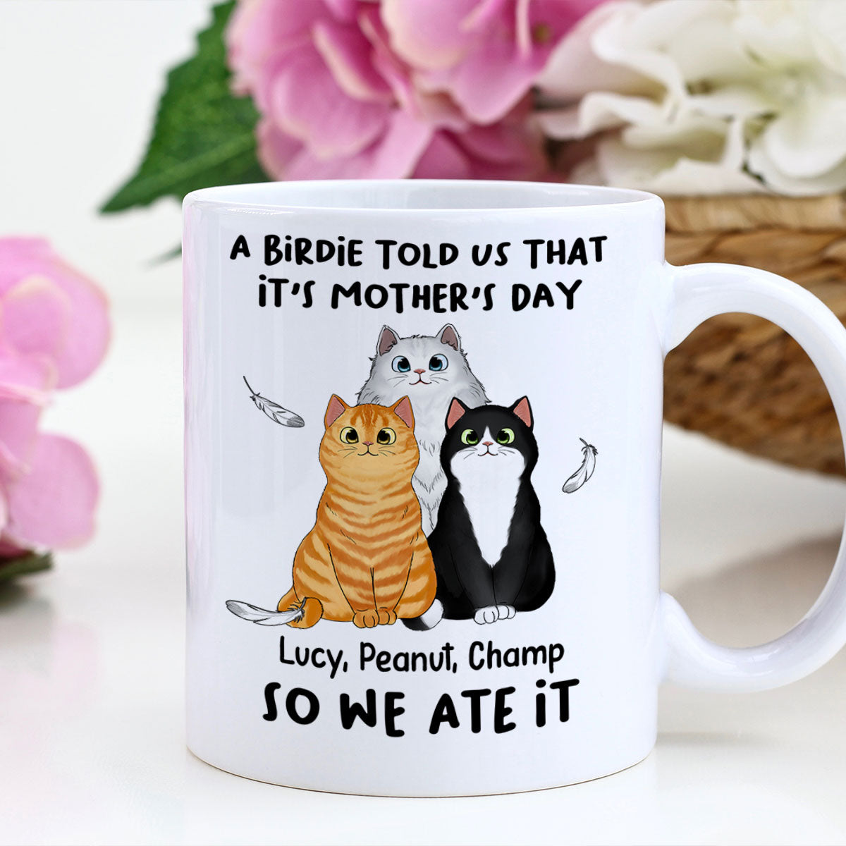 A Little Birdie Told Me Cute Cartoon Cats Personalized Mug, Perfect 2025 Gift For Cat Mom