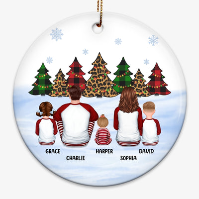 Family Sitting Patterned Christmas Tree Personalized Circle Ornament